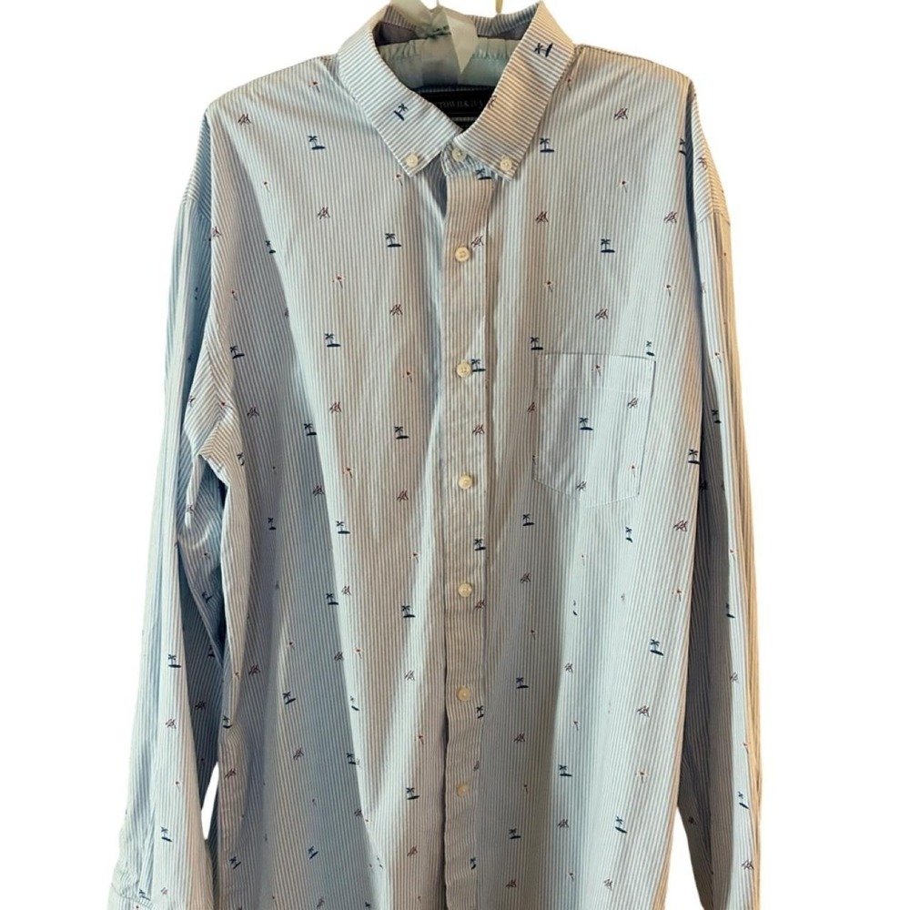 Crown & Ivy Blue Men's Shirt Long Sleeve Coastal Beach Palm Tree Print XL